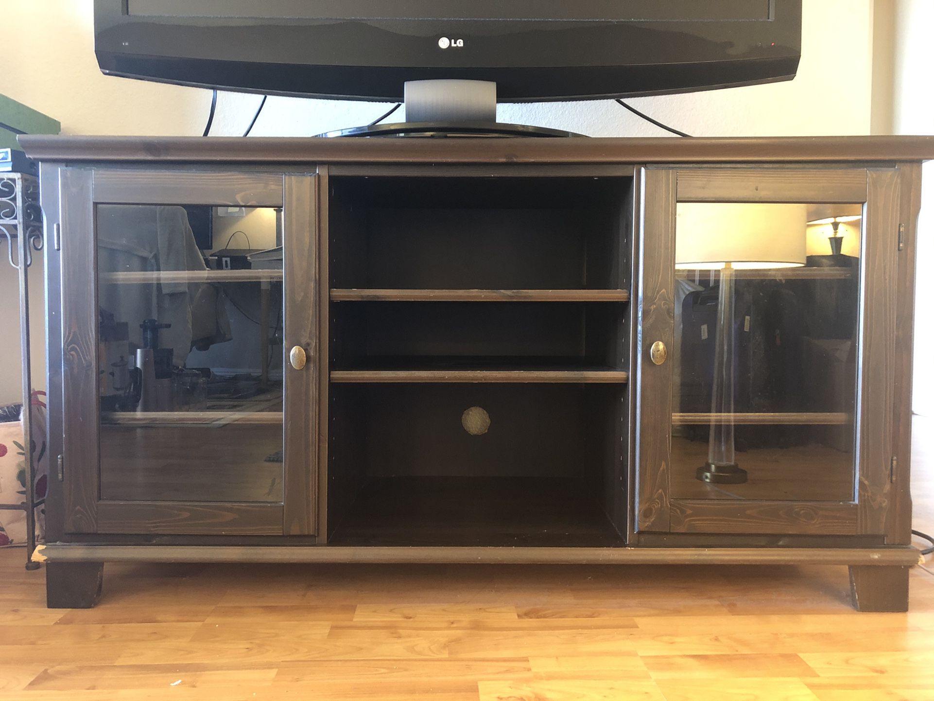 Wooden Television And Multimedia Stand With Shelf