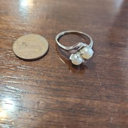 Vintage Double Pearl Silver Ring