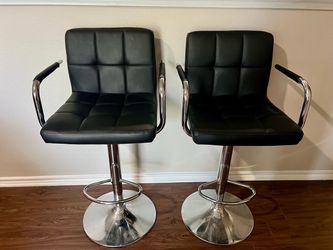 Bar Stools Set of 2, Swivel with Backs, Adjustable Height, Black