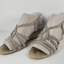 Kelly and Katie Womens Rhinestone Shimmer Wedge Strappy Sandals Size 9