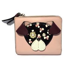 Kate Spade New York Pink Leather Wallet Cherrywood L-Zip Floral Pup Bi-fold
