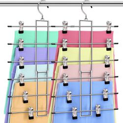 2 Pack Closet-Organizers-and-Storage,6 Tier Pants-Hangers-Space-Saving,Skirt-Hangers with Clips for Closet Organizer,College-Dorm-Room-Essentials,Clos