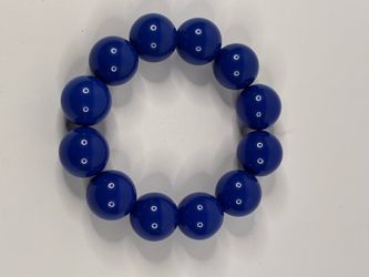 Blue Stretch Beaded Bracelet, Round Beads, No Clasp, Round Shape