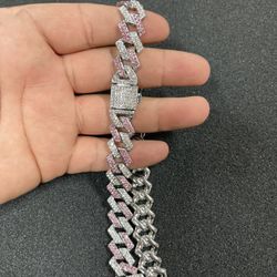 Pink & Sliver Chain Dog Collar, 14 inches