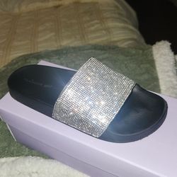 Black glitter slides