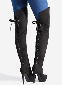 Thigh High Platform Stiletto Boot Heels Black