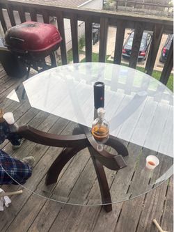 Oak wood glass table