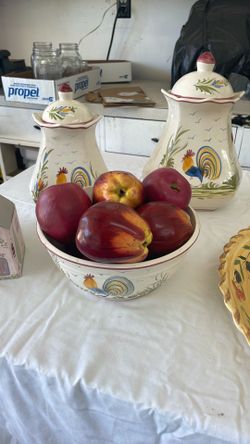 Canisters And Bowl With Apples