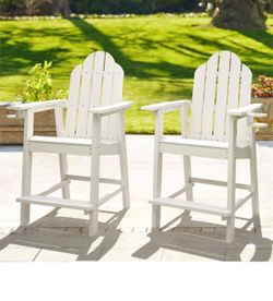 LUE BONA Two recycled polyethylene Adirondack high chairs with cup holder, 25.6 inches, 300 pounds, Ecological, weatherproof for balcony