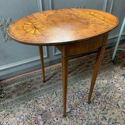 Antique Inlaid Drop Leaf Side Accent Table
