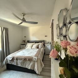 Upholstered Bed Frame with 3 Drawers, Bed with Storage Headboard and Charging Station