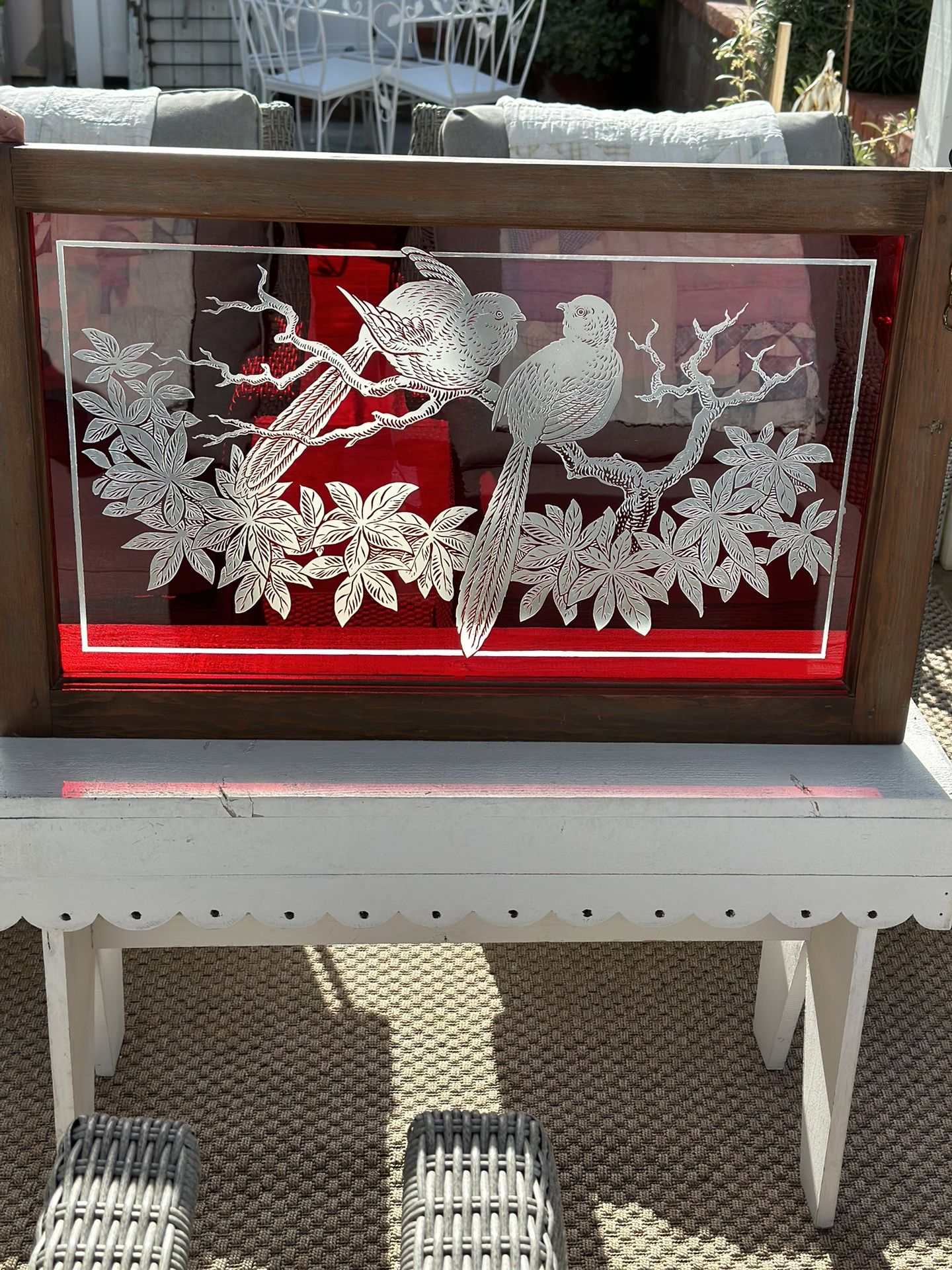 Antique Ruby Red Flash Glass Window