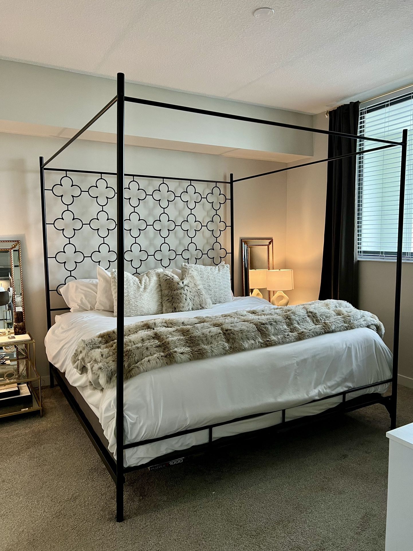 Modern Black Metal King Canopy Bed Frame