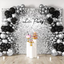 COKAOBE Silver Shimmer Wall Backdrop, 24PCS Square Sequin Shimmer Backdrop Panel, Photo Backdrops For Birthday, Anniversary, Wedding, Graduation & Bac