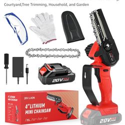 Mini Chainsaw Cordless, DEREAL 4-Inch Mini Chain Saw Battery Powered,Portable Small Electric Power Chainsaw for Wood Cutting, Courtyard,Tree Trimming,