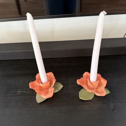 Vintage Rose Bud Candle Holders Set Of 2 