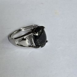 NEW EBONY BLACK POLISHED CABECHON HEART SILVER CLASSIC  NEW RING