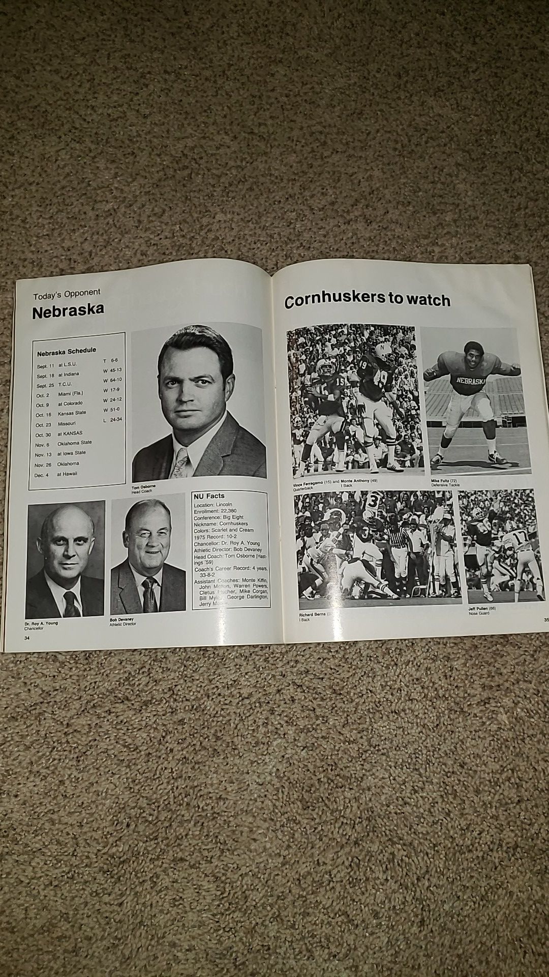 1970's vintage Nebraska Cornhuskers vs Kansas Jayhawks collectible Magazine