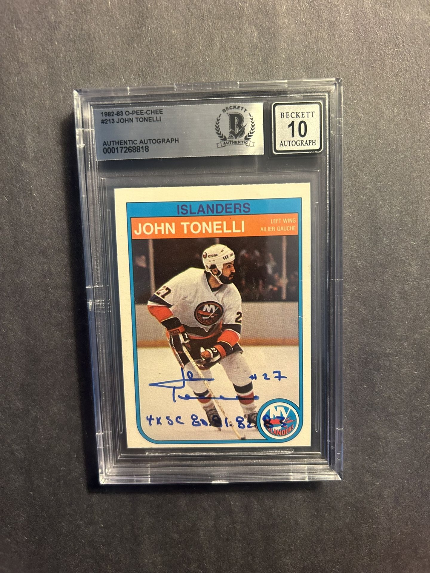 1982 OPC #213 John Tonelli signed. Beckett Authenticated "10" Autograph. Negotiable