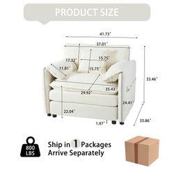 Oversized 41.73 Sofa Chair, Modern Upholstered Armchair with 1 Toss Pillow, Modular Sectional Sofa for Living Room, Deep Seat Reading Sofa for Bedroom