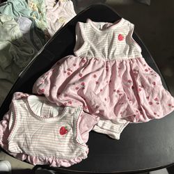 (2) 6m Little Me baby strawberry bubble dresses