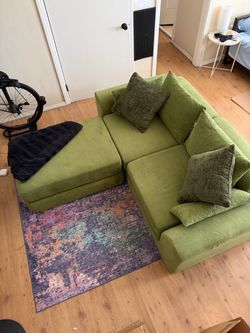 Green Modular Sectional Boneless Couch with Ottoman