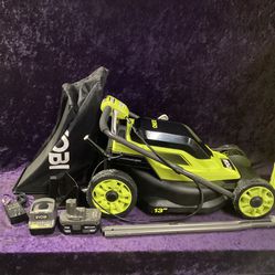 🛠🧰RYOBI ONE+18V 13” Walk Behind PUSH Lawn Mower w/4.0Ah Battery & Charger GREAT COND!-$165!🧰🛠