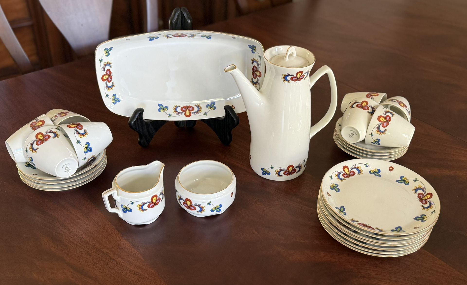 Porsgrund Farmers Rose Dessert Set, Service For 8