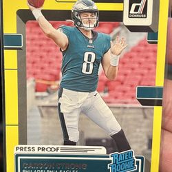 2022 Panini Donruss Press Proof Yellow #311 Rated Rookie Carson Strong Eagles