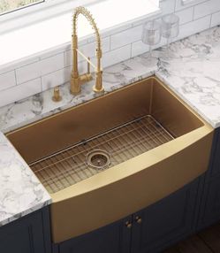 Sink Ruvati Brass Tone 33-inch Apron-Front Farmhouse Kitchen Sink - Matte Gold Stainless Steel Single Bowl