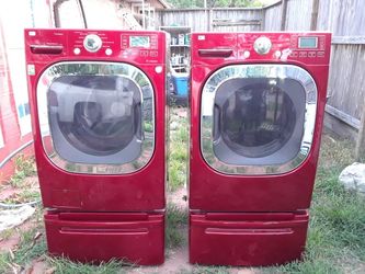 LG CHERRY RED STACKABLE WASHER AND DRYER (USED GOOD CONDITION)