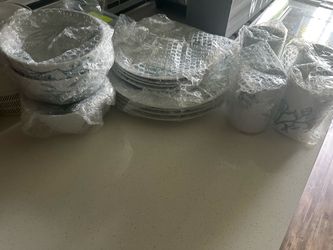 Blue and white floral kitchen set