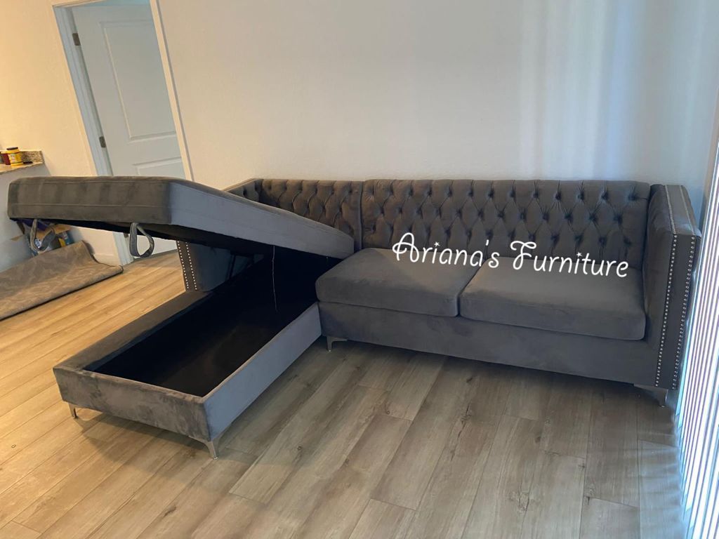 New Grey velvet Sectional with Storage