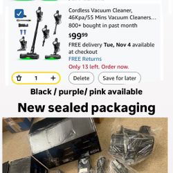 Cordless Vacuum Cleaner, 46KPa/500W Stick Vacuum with 55 Mins Runtime, Self-Standing Vacuum Cleaner for Home, LED Display, Anti-Tangle Brush, Recharge