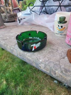 7UP Green Glass Ashtray Vintage