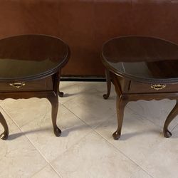 2 End Tables with Glass Top and Drawer 22.5” H