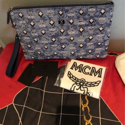 Auth Mcm Sachet Sign Blue.New