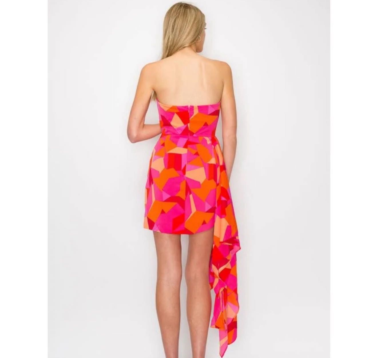 orange and pink strapless dress Tein Strapless Mini Dress Pink / Orange