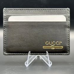 Gucci Black Leather Card Holder Gold Logo Brand New Authentic W/ Cert Of aut