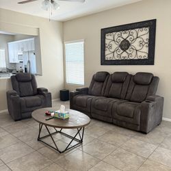 3 Seater Sofa And Single Recliner Faux Leather Pwr Rec 