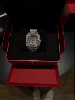 💎 Custom Iced Out Cartier Santos Automatic Watch – Moissanite 💎