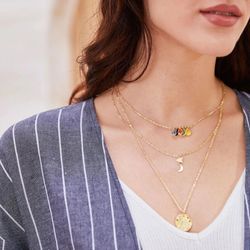 Colorful Rhinestone Moon Pendant Necklace