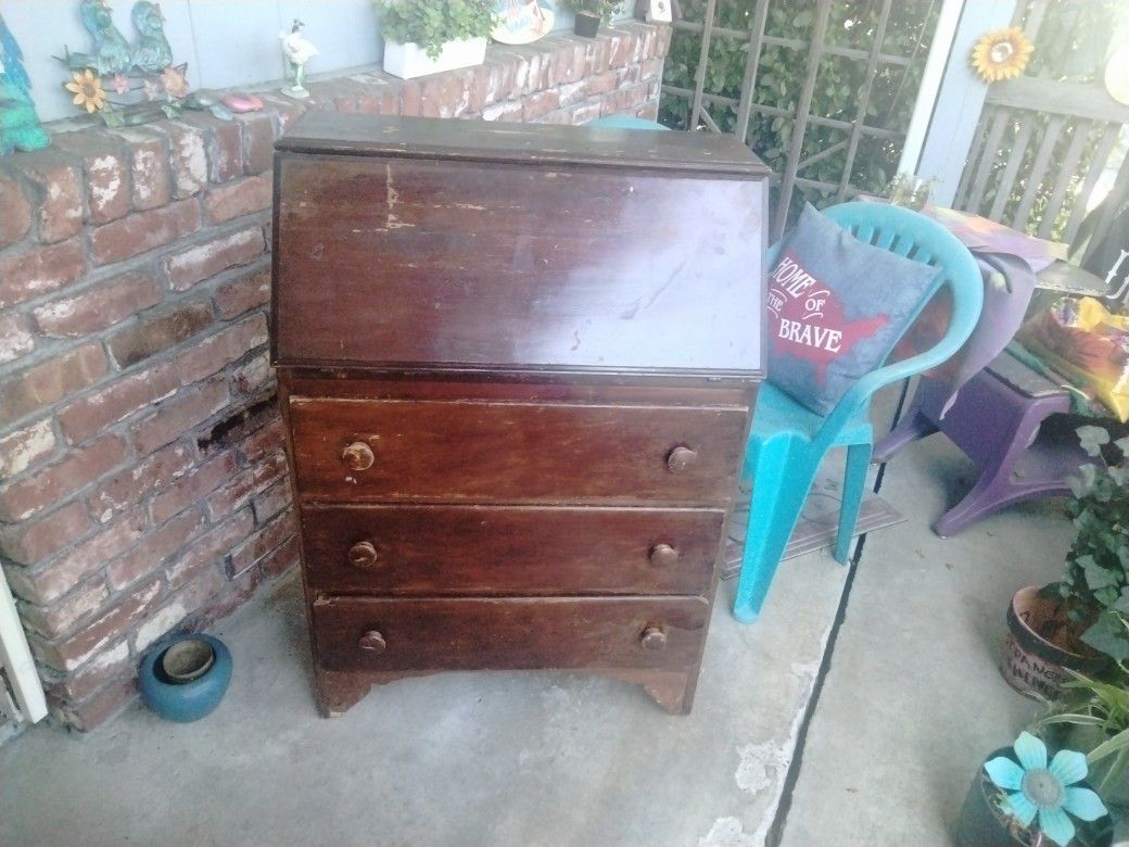 Antique Wooden Writing Desk,With 3 Drawers.