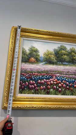 Framed Floral Field Oil Painting
