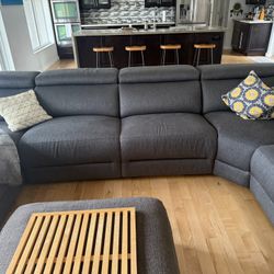 Nevio 6-Pc. Fabric Power Headrest Sectional with Chaise & Console and 2 Power Motion Chair