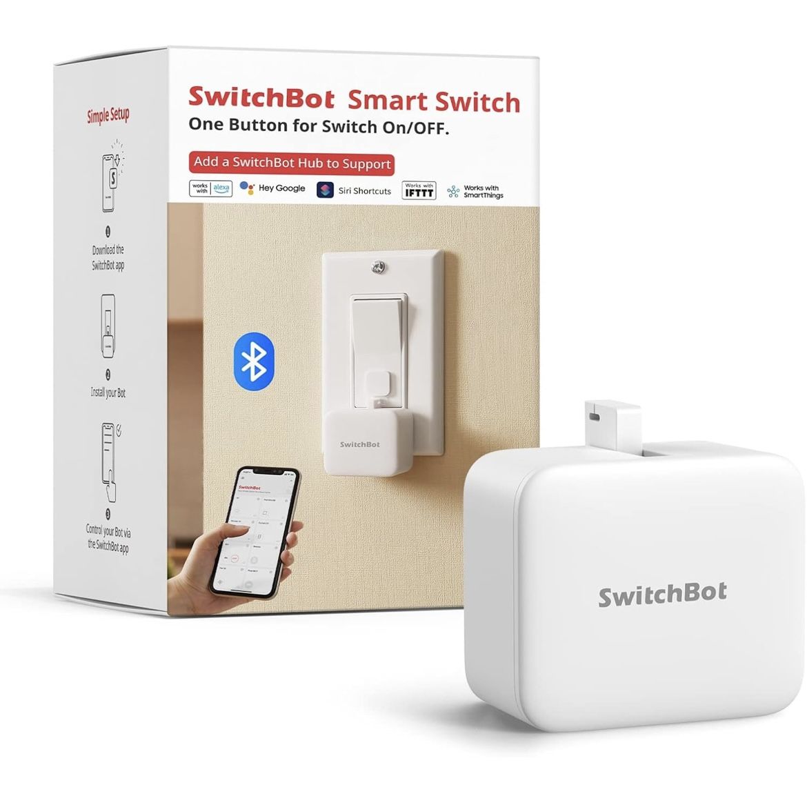 SwitchBot Smart Switch Button Pusher - Bluetooth Fingerbot for Rocker Switch/One-Way Button, Automatic Light Switch, Timer and APP Control, Works with