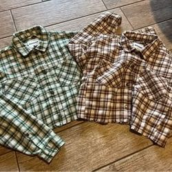 2 Women”s Cropped Plaid Flannel Shirts like new