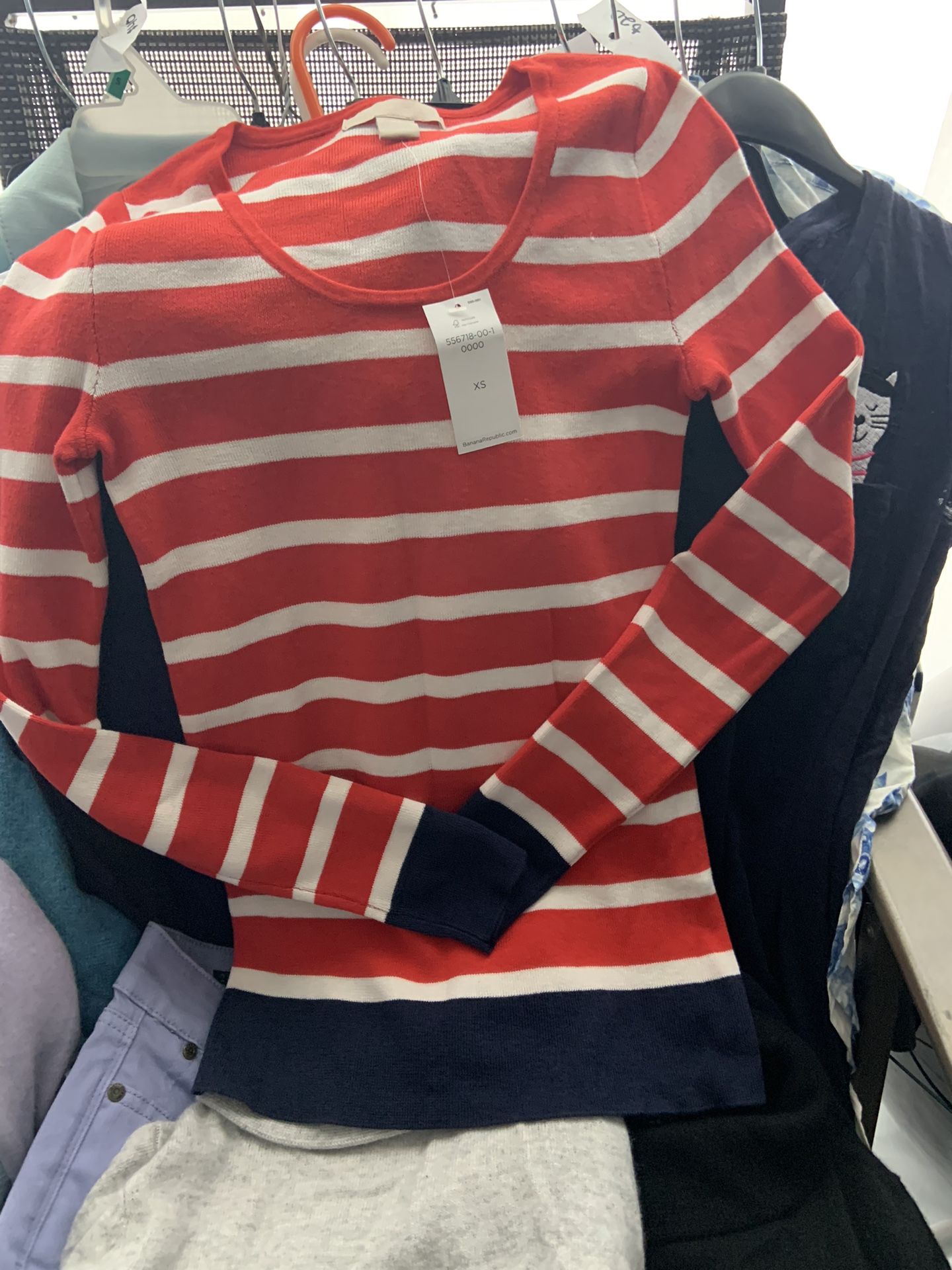 Ladies Clothing. New. Banana Republic Nautical stripe  Red White Blue Sweater Size Xs 