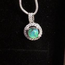 Australian lightning ridge Opal & white topaz accents on a 925 silver pendant hanging on a 925 plated snake chain 0.92ct 6.2x6.1x3.8mm opal