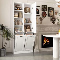 Laundry cabinet with 2 drawers and large shelves, separate storage cabinet for bathroom with door white $120